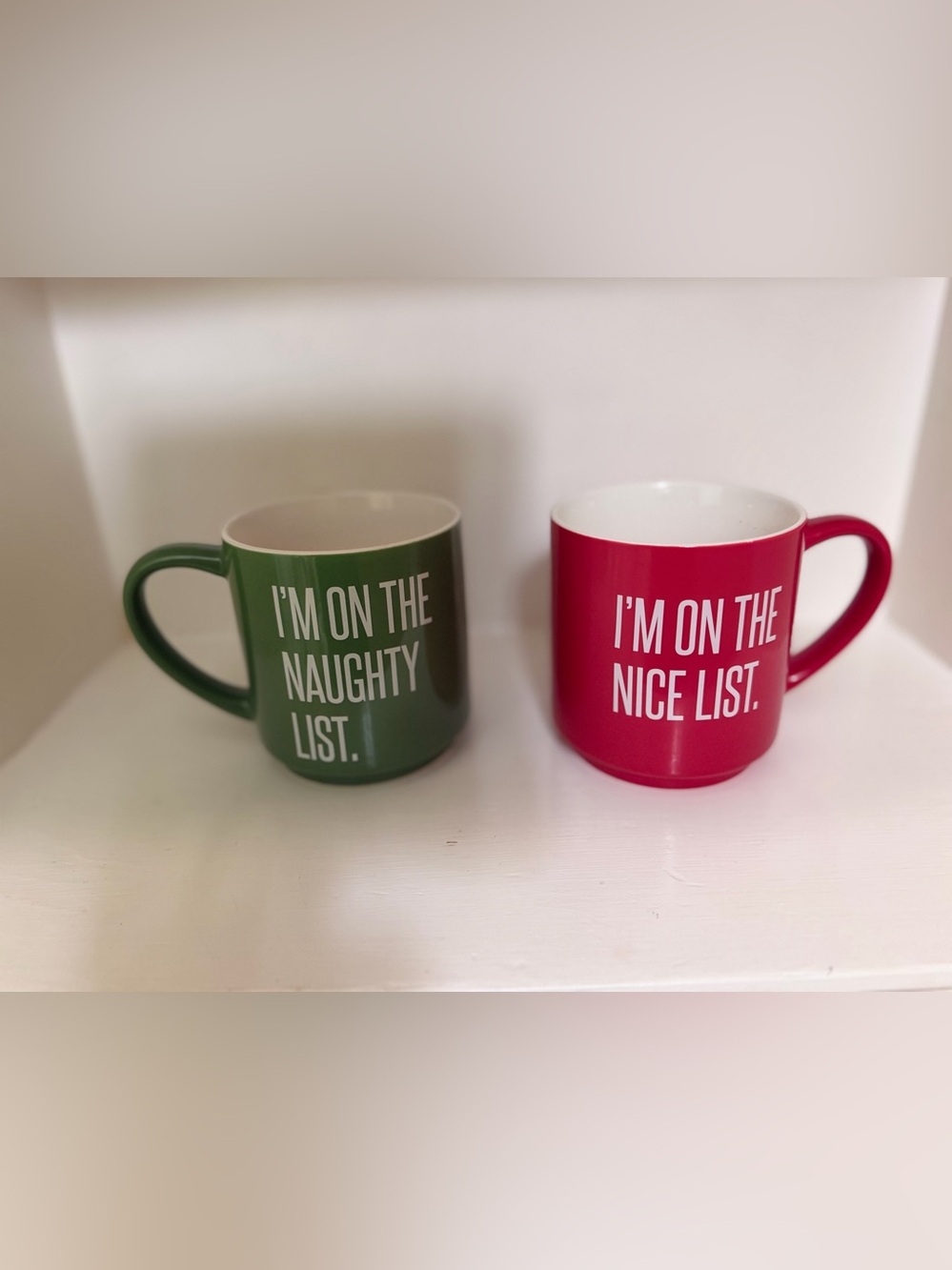 Christmas Naughty & Nice Novelty Text Ceramic Mugs Set of 2, 14 fl oz